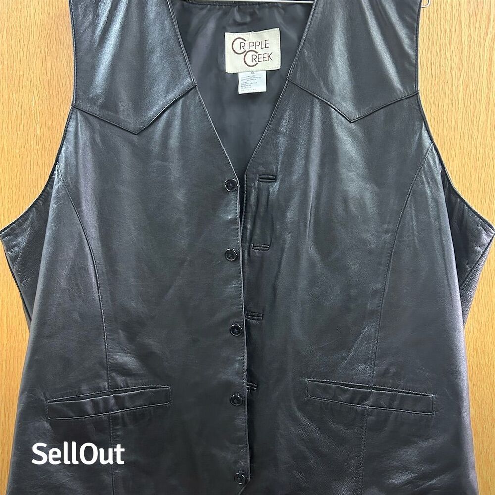 Cripple Creek Men's Black Leather Button-Up Vest XL Western Style